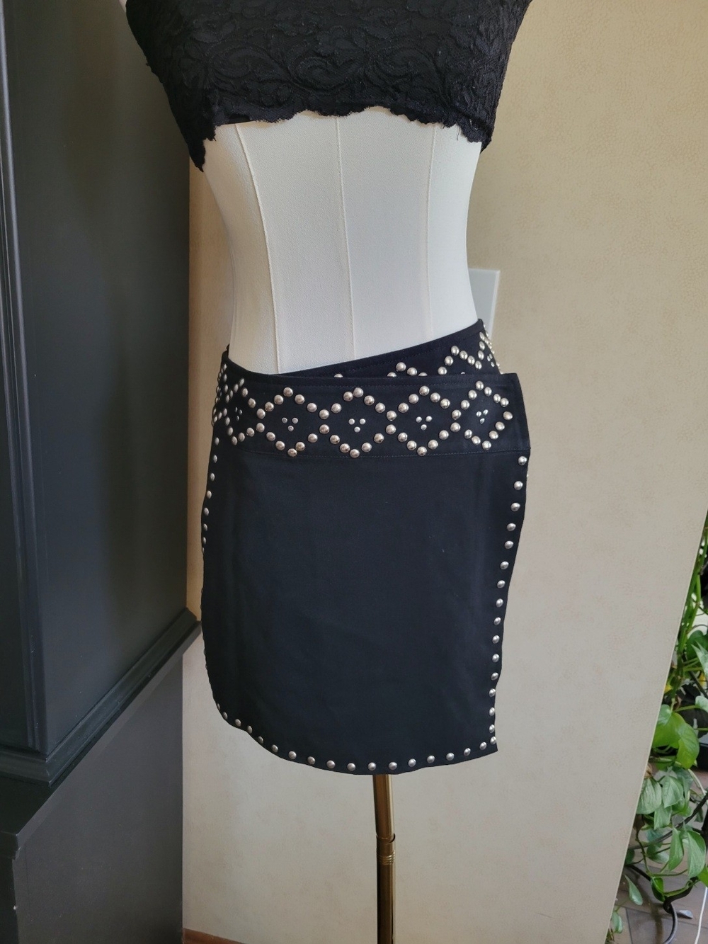 Double Zero Black Mini Skirt with Silver Stud Detailing